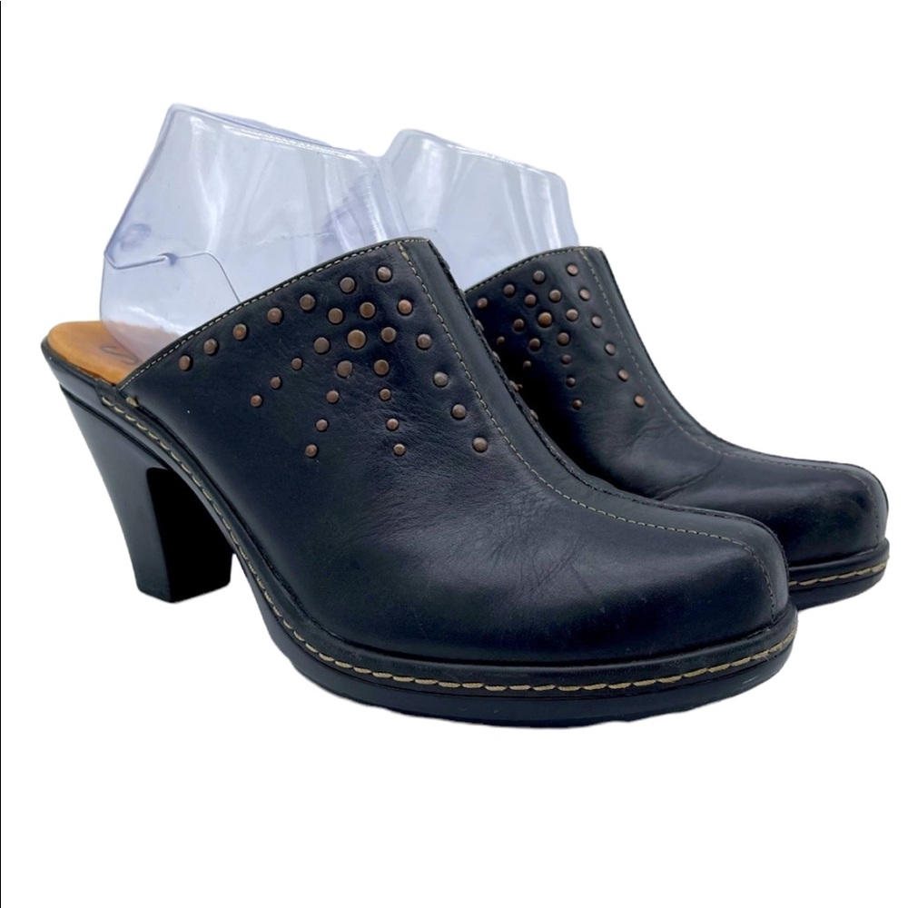 Sofft Black Leather Studs Mules Clogs Shoes Size 9 EUC